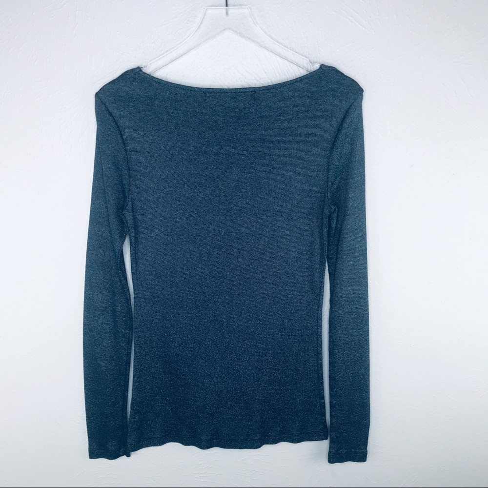 Michael Stars Metallic Blue Cowl Neck Long Sleeve Top One Size - Picture 3 of 8